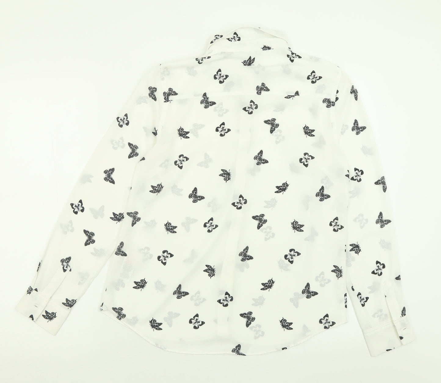 New Look Womens White Geometric Polyester Basic Button-Up Size 10 Collared