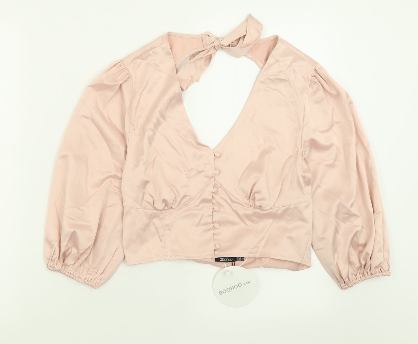 Boohoo Womens Pink  Polyester Cropped Blouse Size 12 V-Neck
