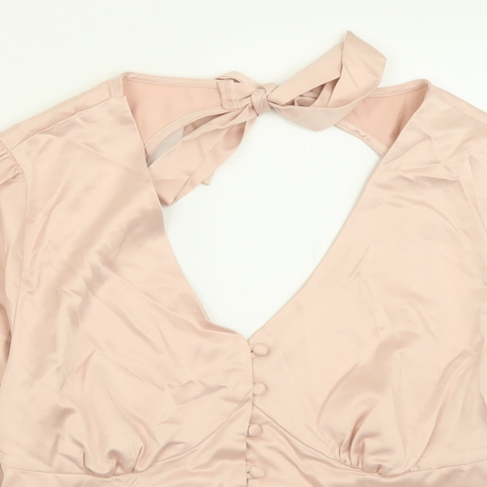 Boohoo Womens Pink  Polyester Cropped Blouse Size 12 V-Neck