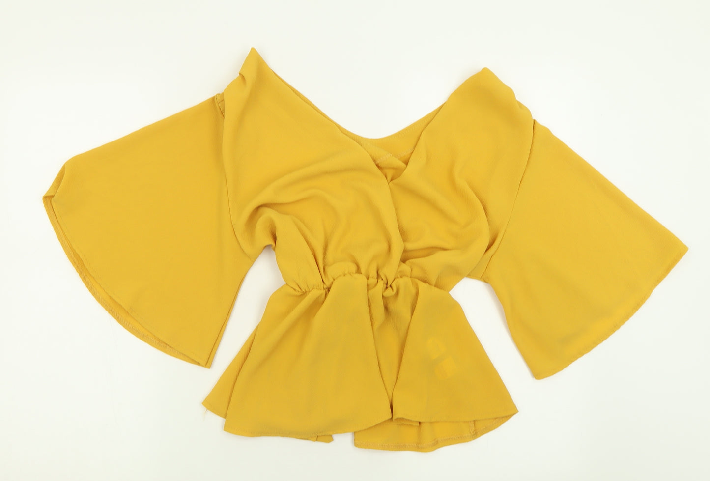 Boohoo Womens Yellow  Polyester Cropped Blouse Size 12 V-Neck
