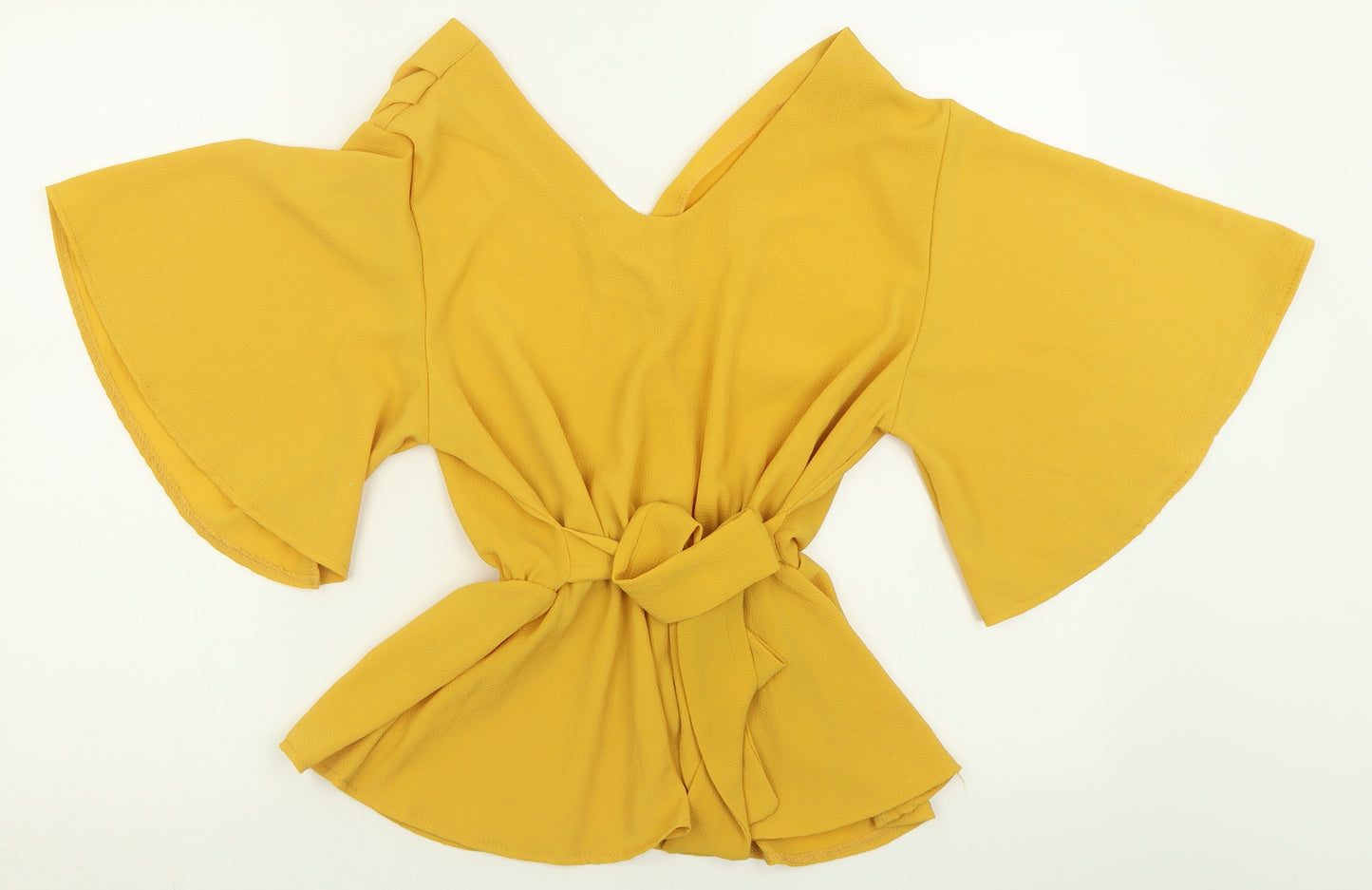 Boohoo Womens Yellow  Polyester Cropped Blouse Size 12 V-Neck