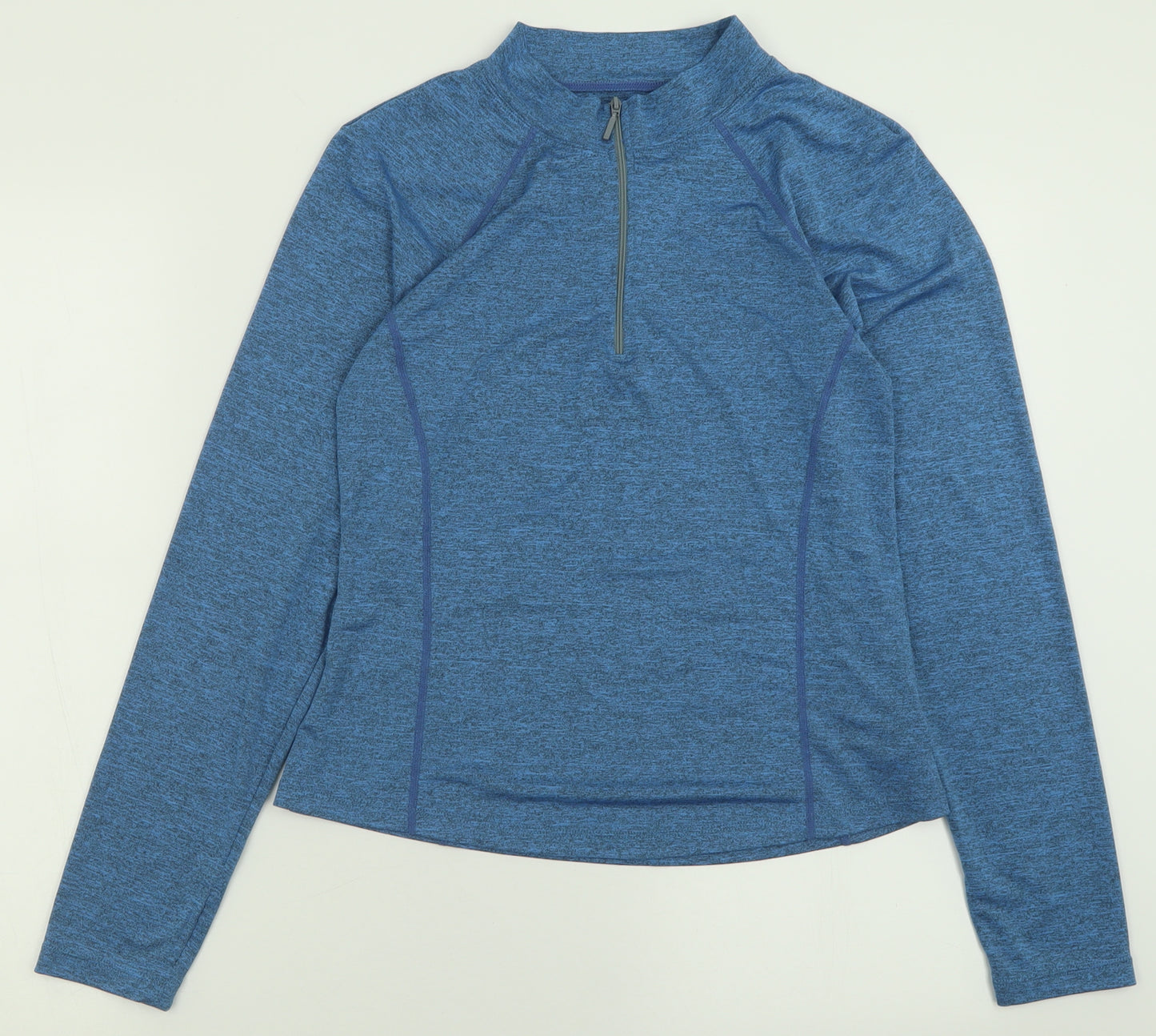 SheIn Womens Blue  Polyester Basic Casual Size L Crew Neck Zip