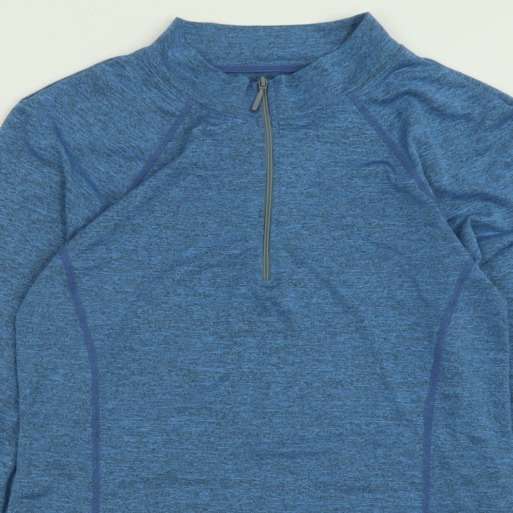 SheIn Womens Blue  Polyester Basic Casual Size L Crew Neck Zip