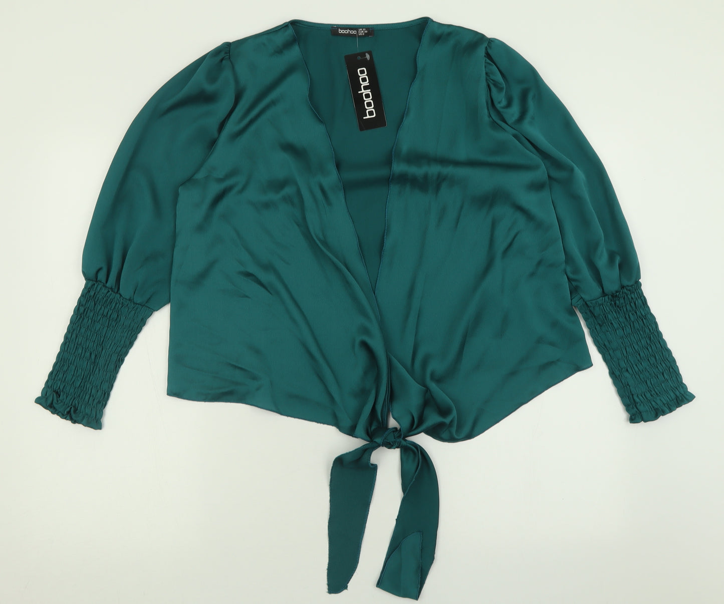 Boohoo Womens Green  Polyester Basic Blouse Size 12 V-Neck