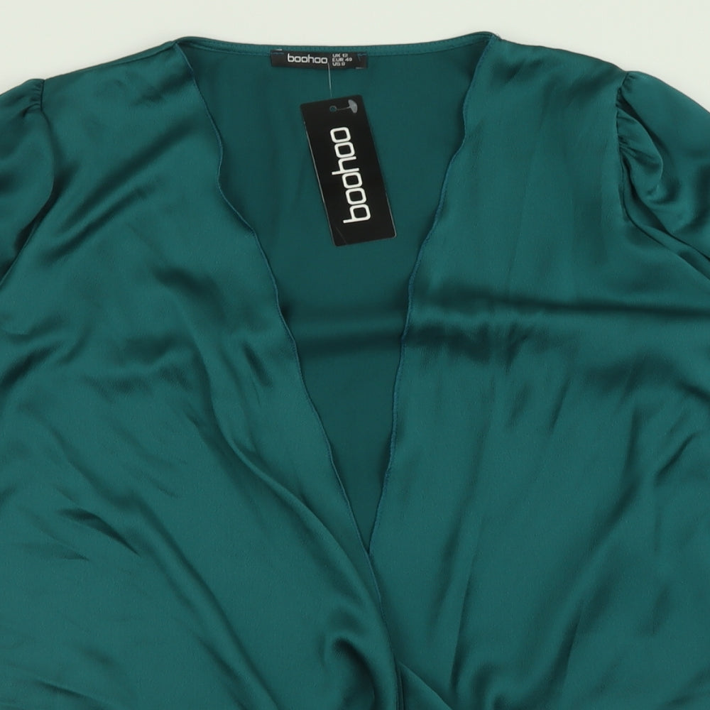 Boohoo Womens Green  Polyester Basic Blouse Size 12 V-Neck