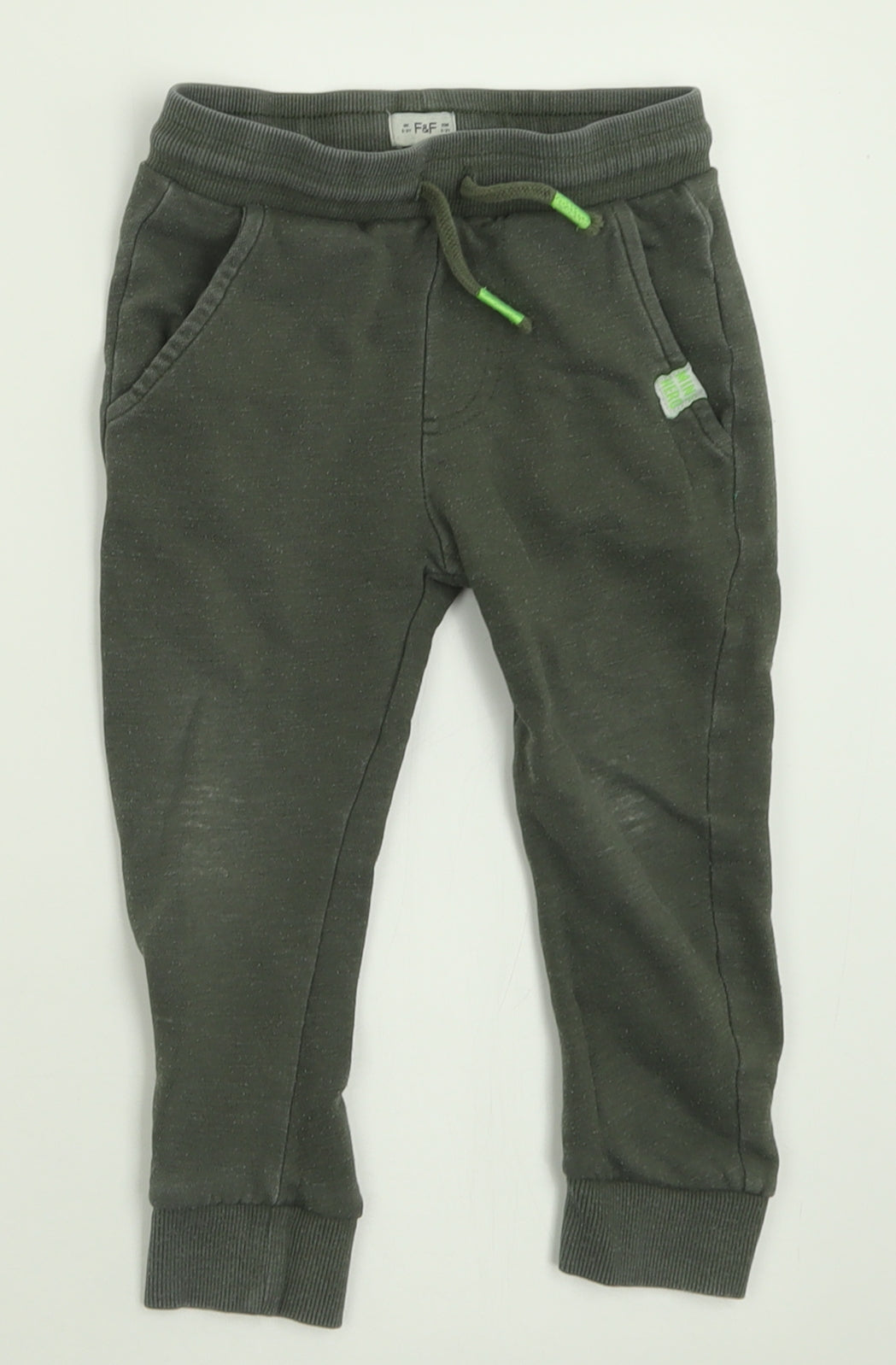 F&F Boys Green  Cotton Jogger Trousers Size 2-3 Years  Regular Tie