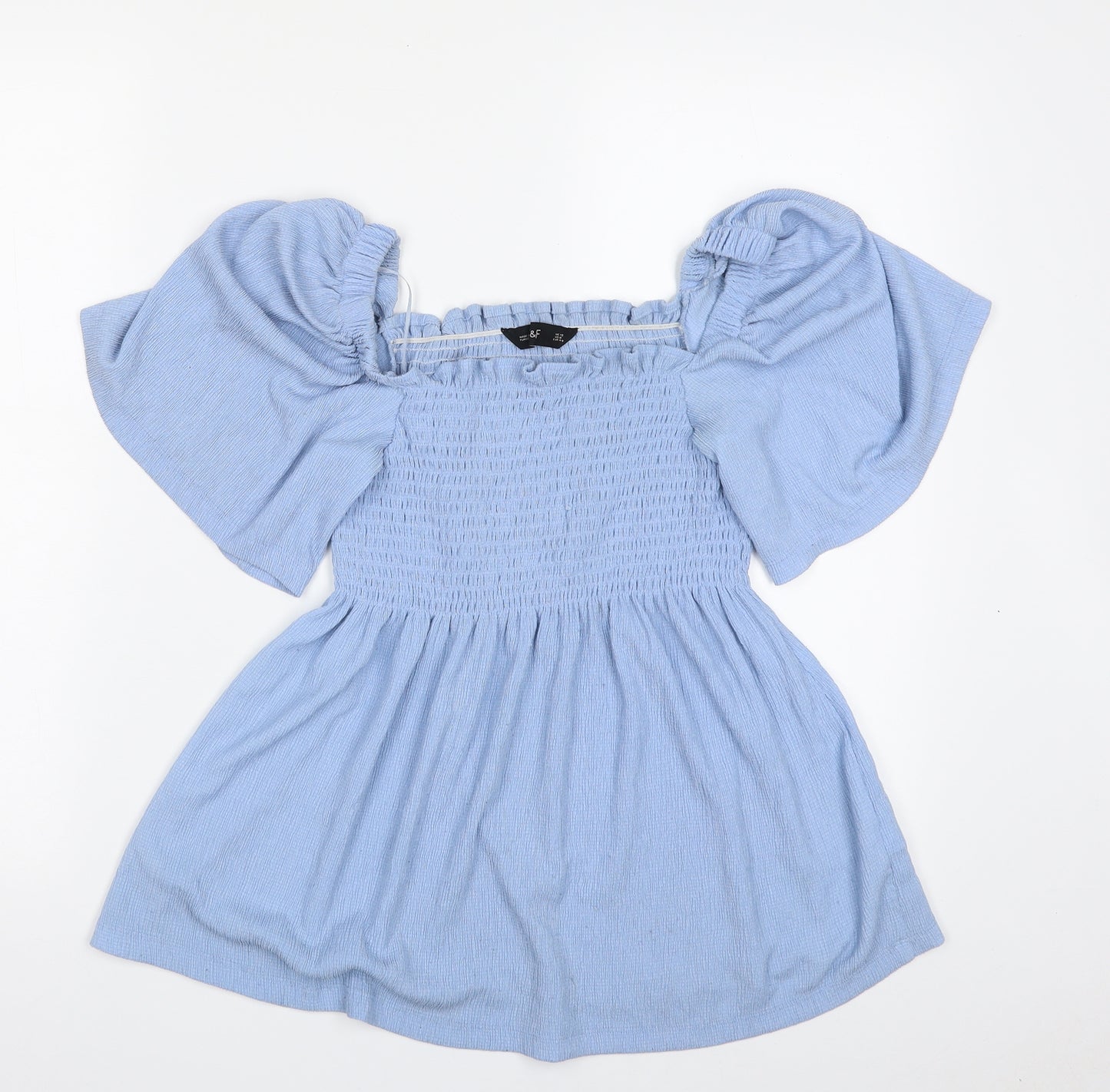 F&F Womens Blue  Polyester Basic Blouse Size 12 Square Neck