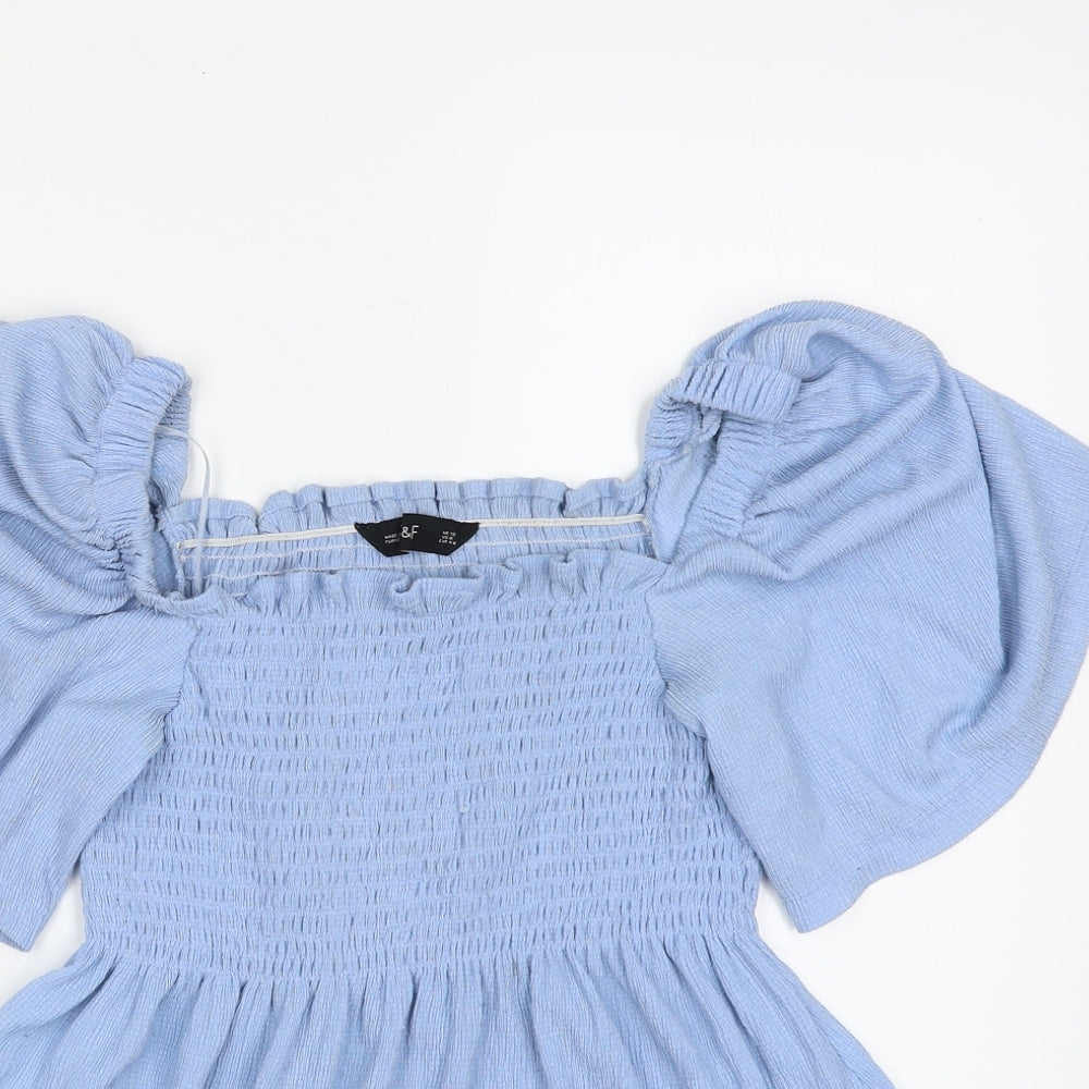 F&F Womens Blue  Polyester Basic Blouse Size 12 Square Neck