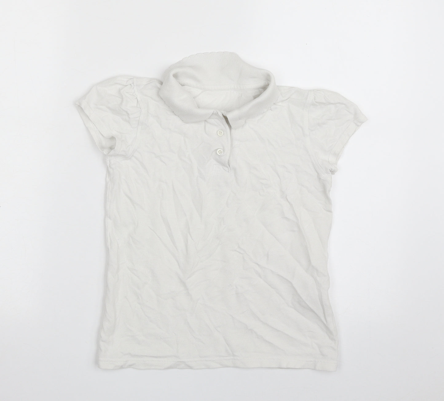 George Girls White  100% Cotton Pullover Polo Size 10-11 Years Collared Button