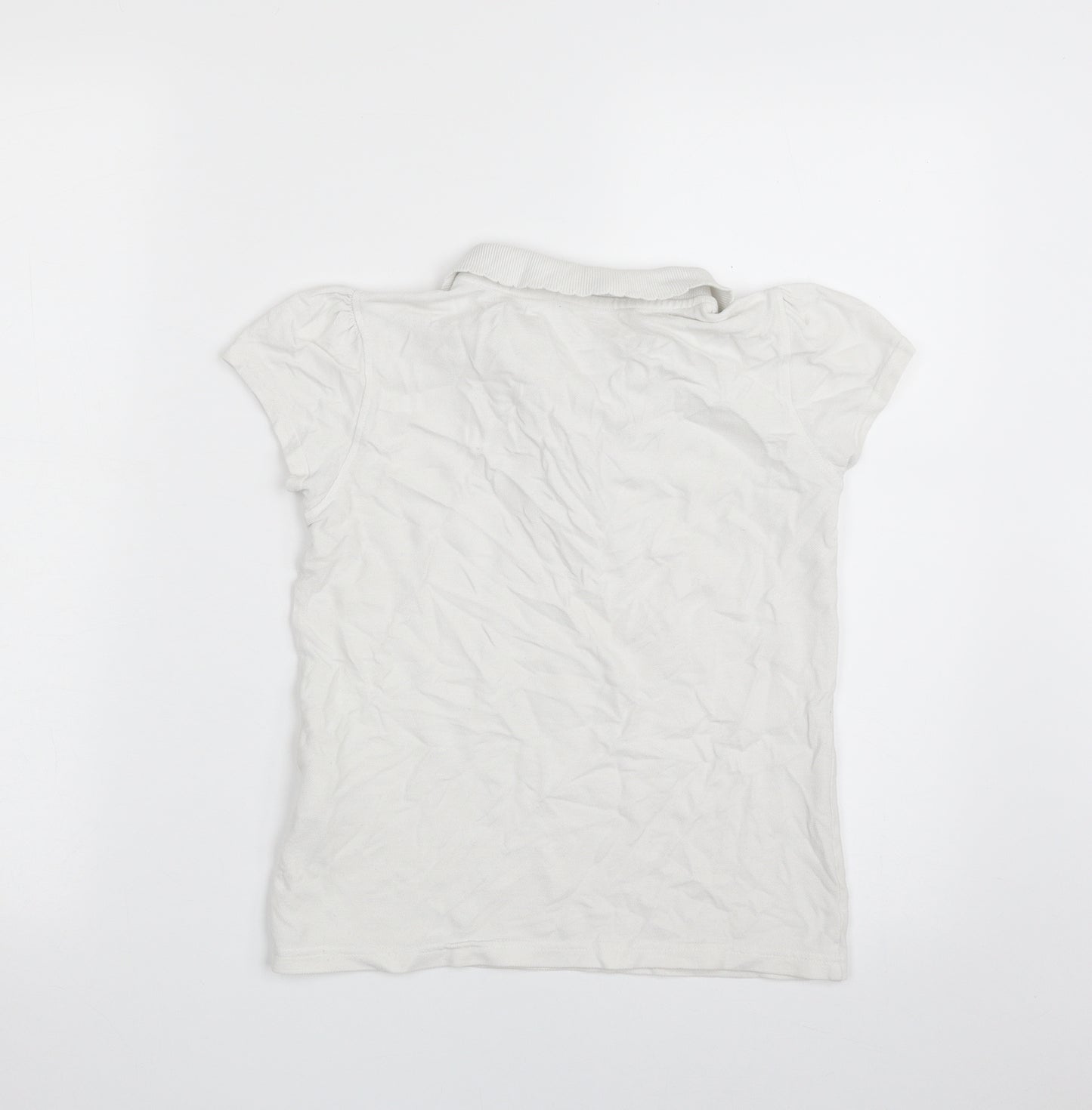 George Girls White  100% Cotton Pullover Polo Size 10-11 Years Collared Button