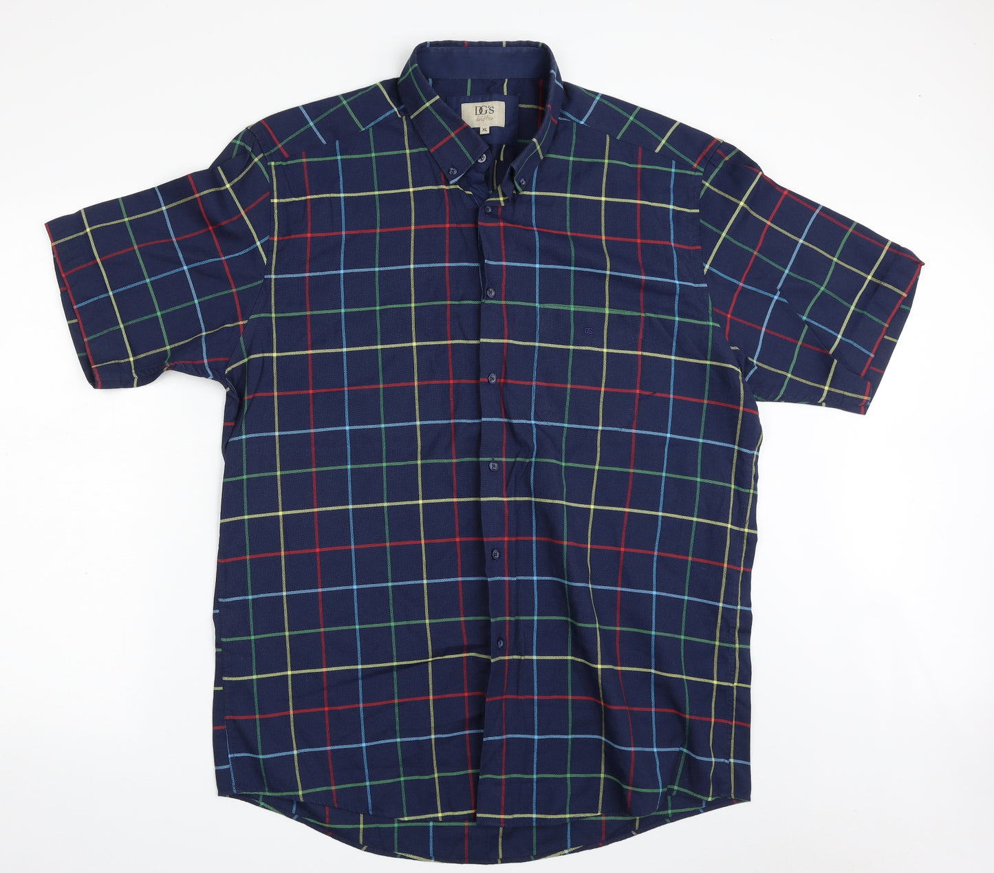 DG'S Mens Blue Check Cotton  Button-Up Size XL Collared Button