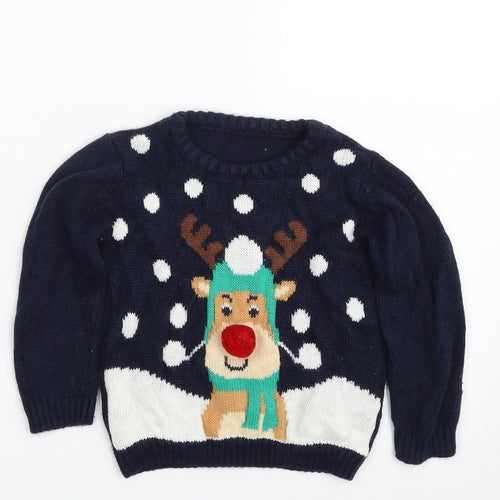 Pep&Co Boys Blue Crew Neck Polka Dot Acrylic Pullover Jumper Size 2-3 Years  Pullover - Christmas