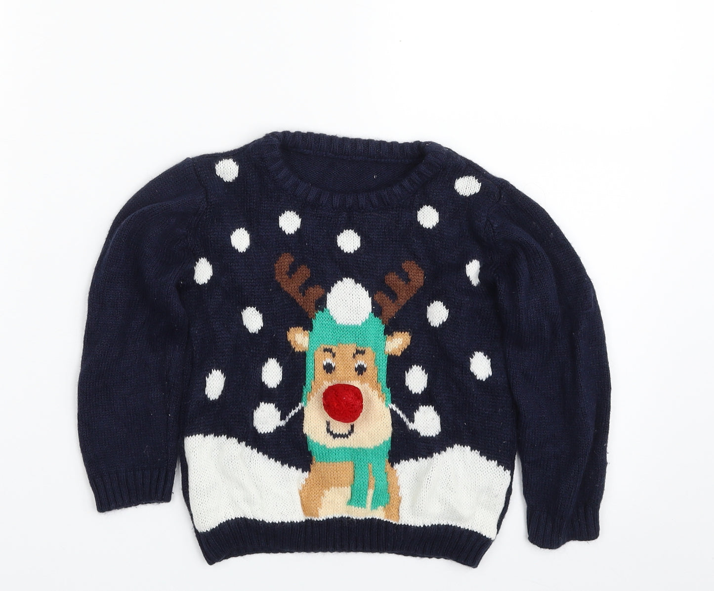 Pep&Co Boys Blue Crew Neck Polka Dot Acrylic Pullover Jumper Size 2-3 Years  Pullover - Christmas
