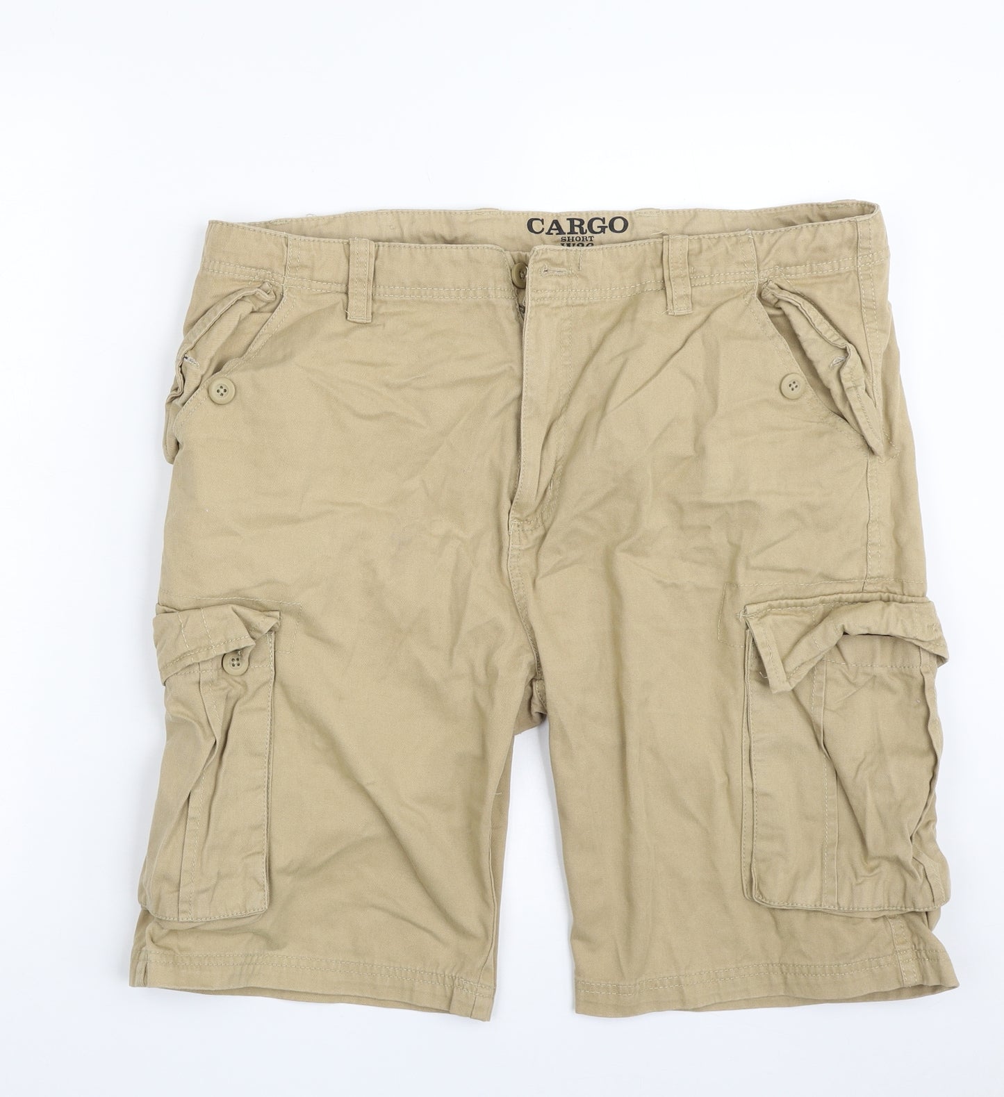 Denim & Co. Mens Beige  Cotton Cargo Shorts Size 36 in L10 in Regular Zip