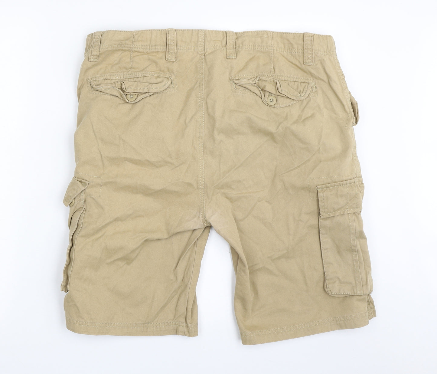 Denim & Co. Mens Beige  Cotton Cargo Shorts Size 36 in L10 in Regular Zip