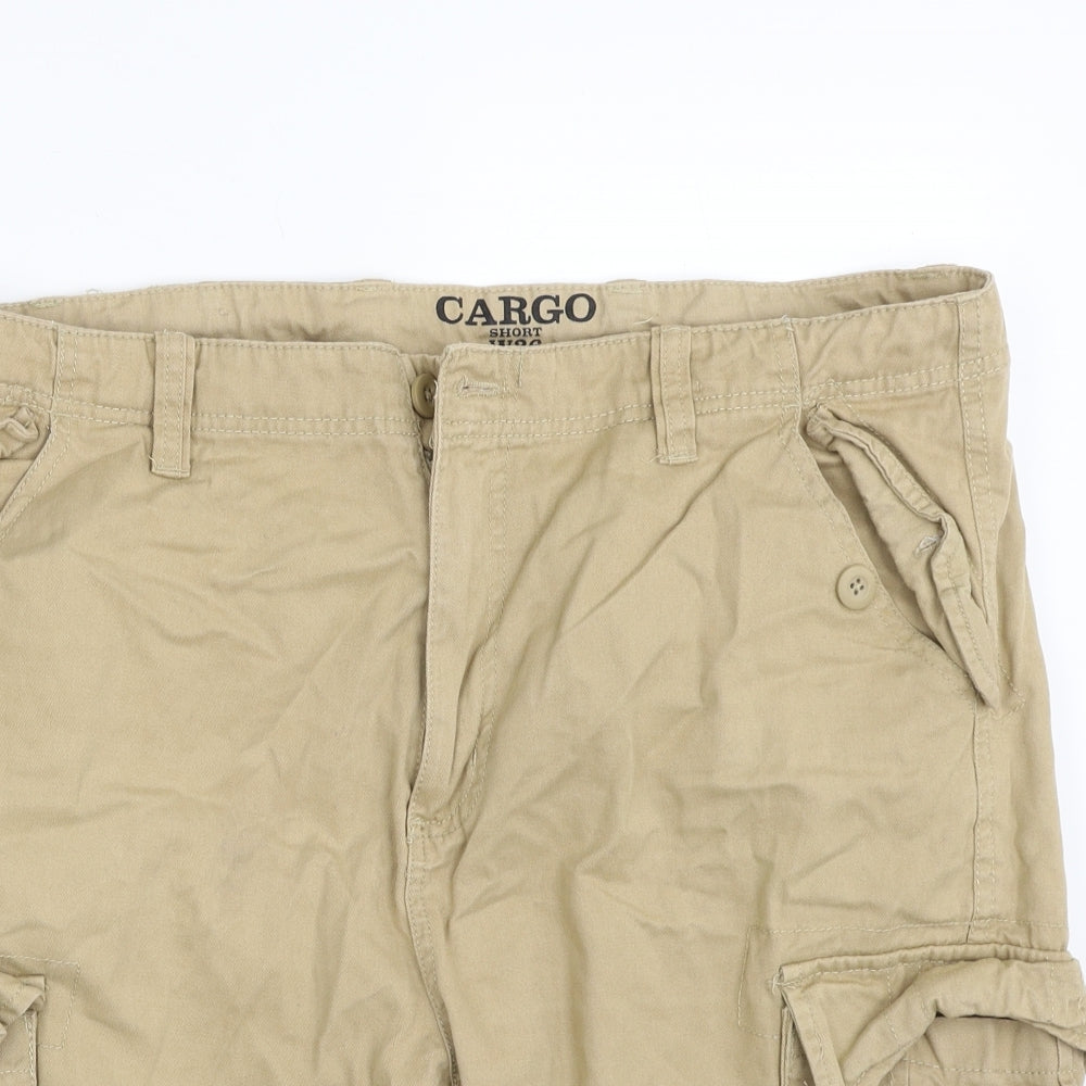 Denim & Co. Mens Beige  Cotton Cargo Shorts Size 36 in L10 in Regular Zip