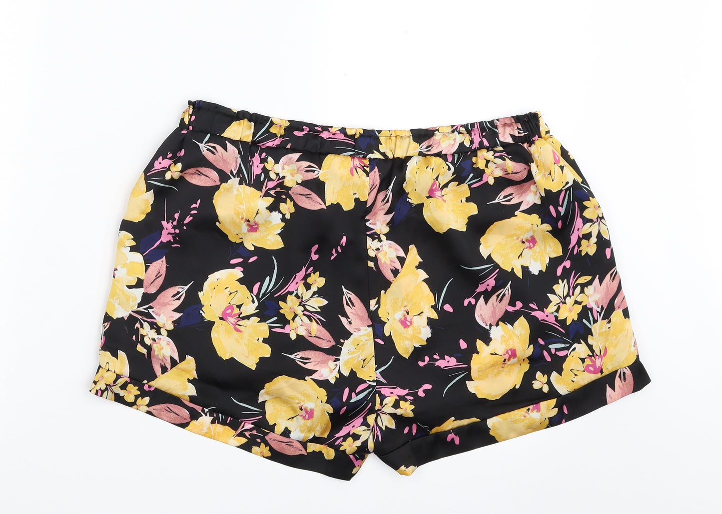 Primark Womens Black Floral Polyester Skimmer Shorts Size 12  Regular  - Tie