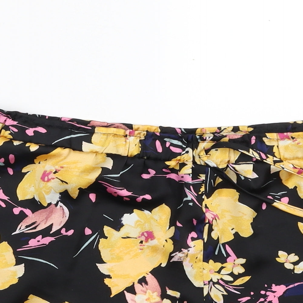 Primark Womens Black Floral Polyester Skimmer Shorts Size 12  Regular  - Tie