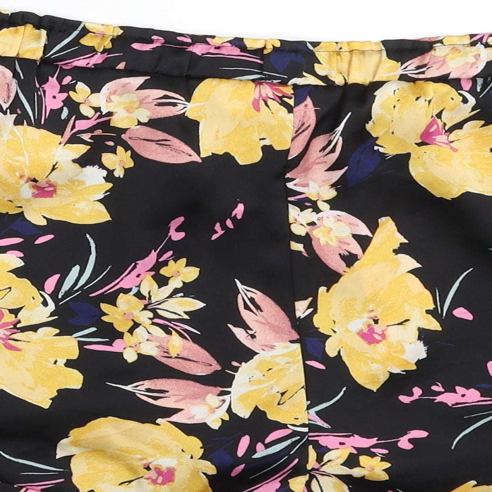 Primark Womens Black Floral Polyester Skimmer Shorts Size 12  Regular  - Tie