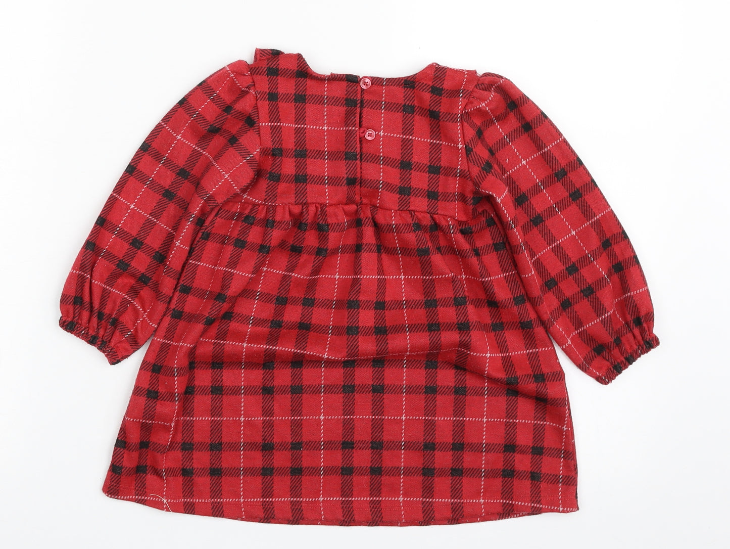 Dunnes Stores Girls Red Plaid Polyester Shift  Size 12-18 Months  Scoop Neck Button