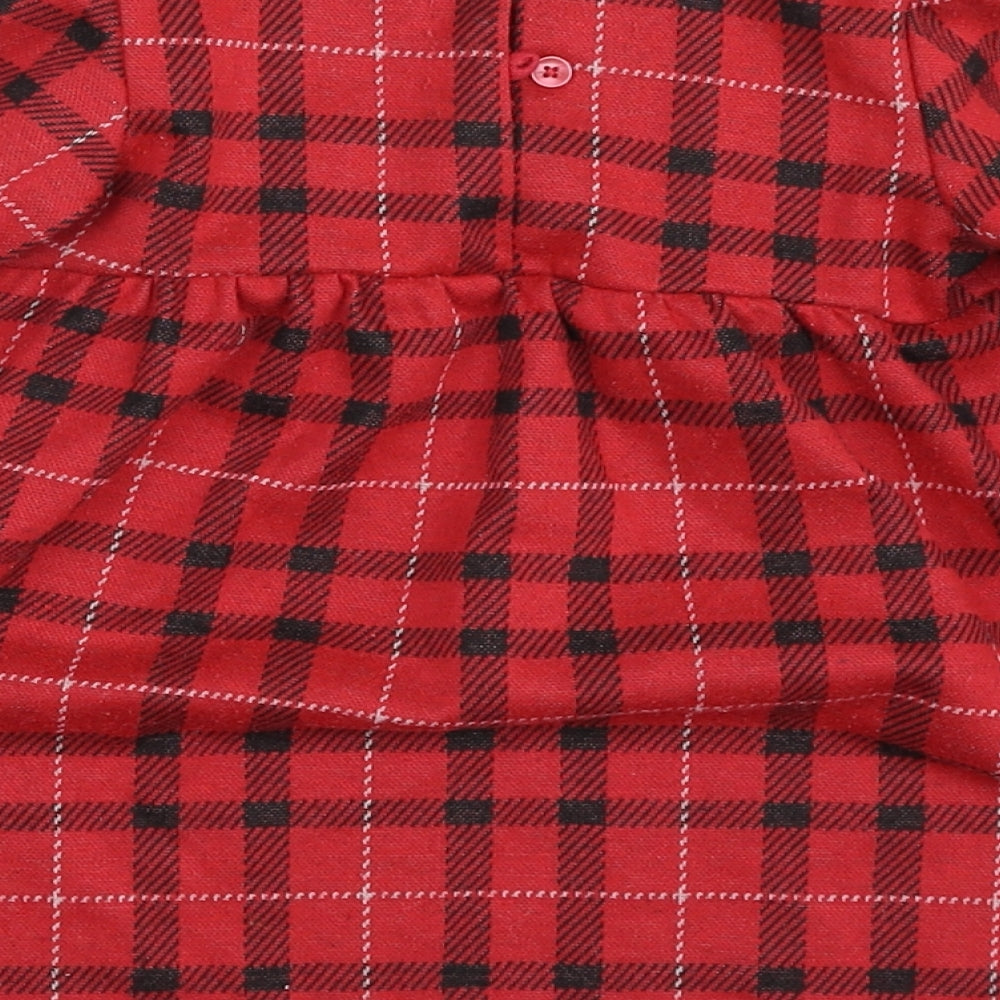 Dunnes Stores Girls Red Plaid Polyester Shift  Size 12-18 Months  Scoop Neck Button