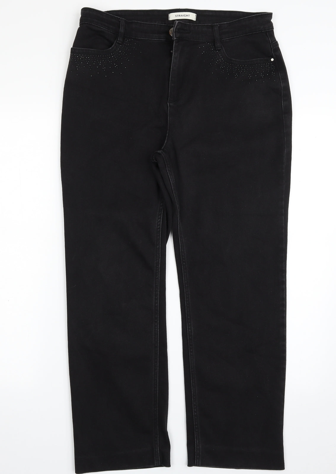 Marks and Spencer Womens Black  Cotton Straight Jeans Size 14 L25 in Regular Zip