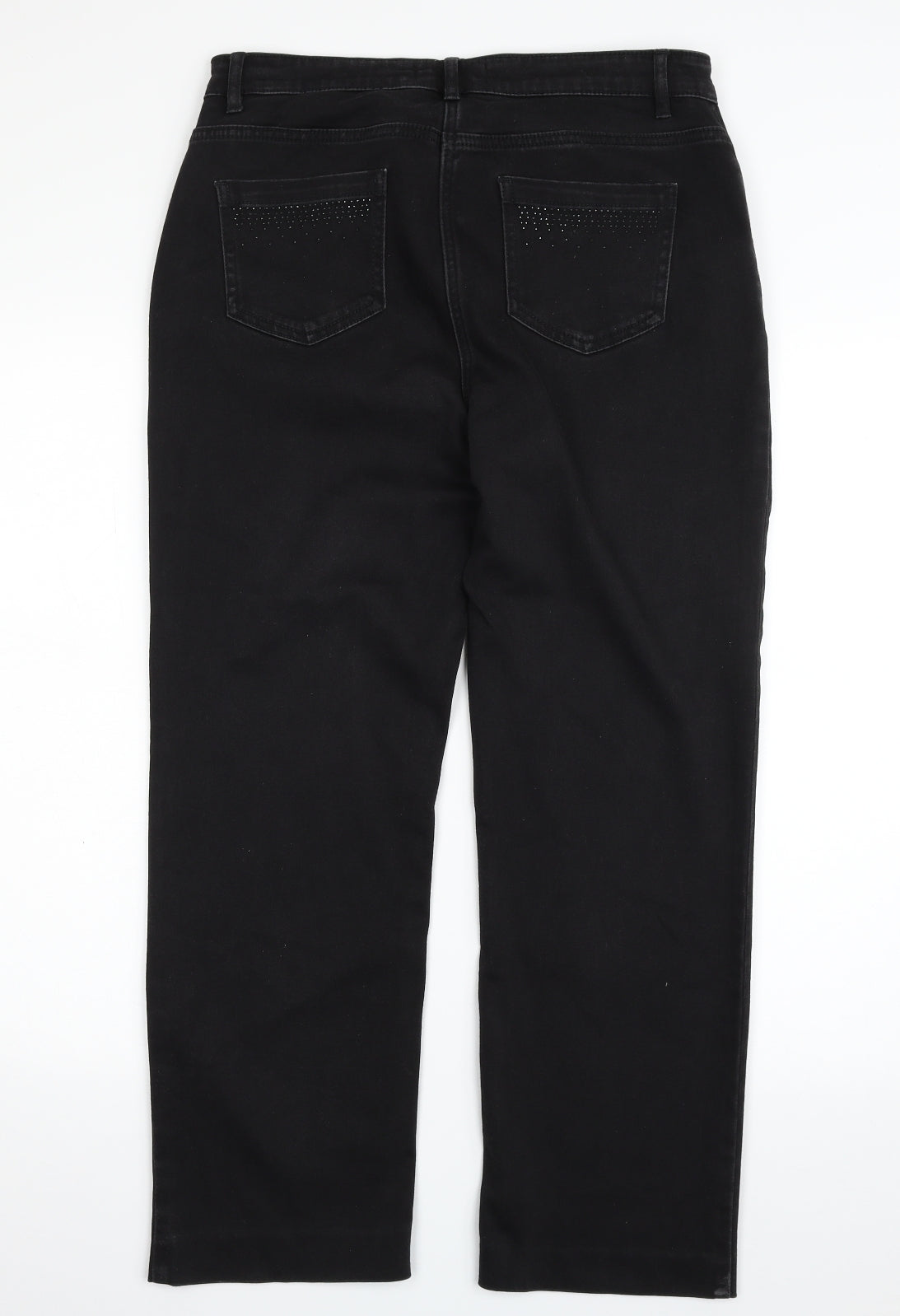 Marks and Spencer Womens Black  Cotton Straight Jeans Size 14 L25 in Regular Zip