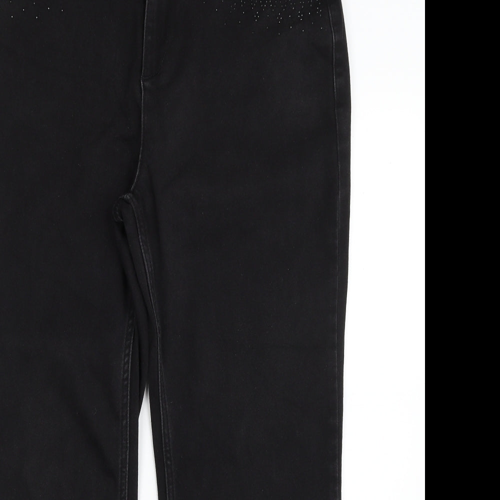 Marks and Spencer Womens Black  Cotton Straight Jeans Size 14 L25 in Regular Zip