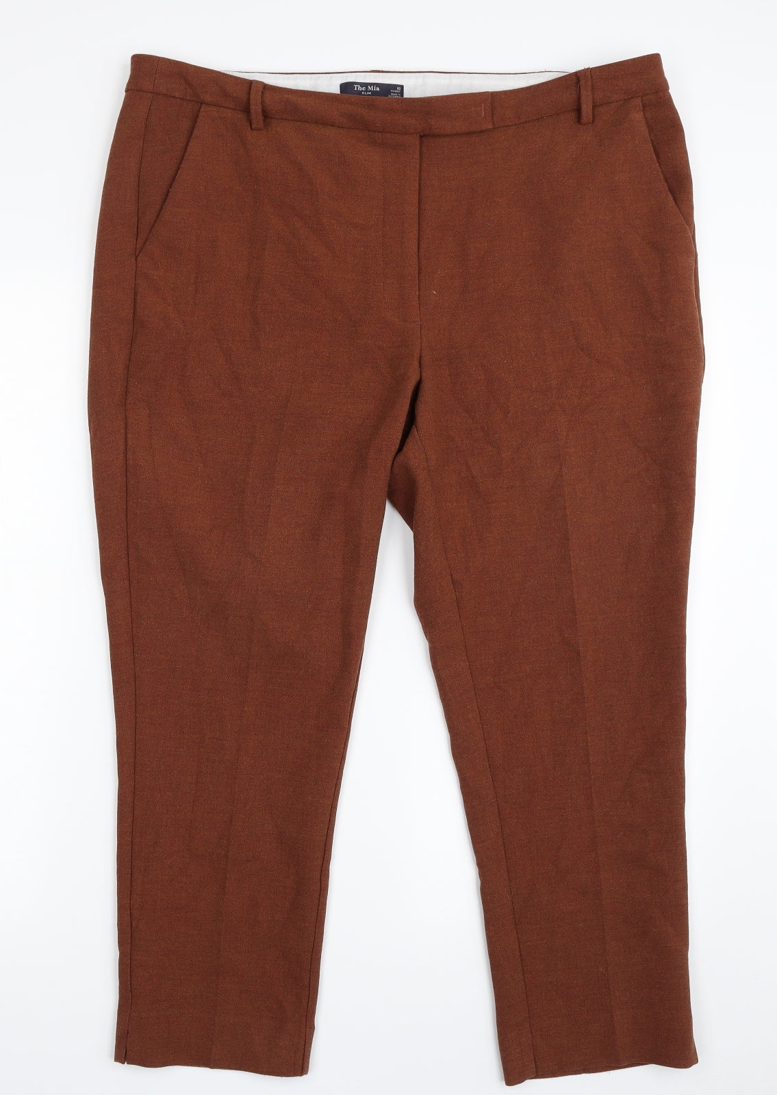 Marks and Spencer Womens Brown  Polyester Cropped Trousers Size 18 L24 in Slim Zip