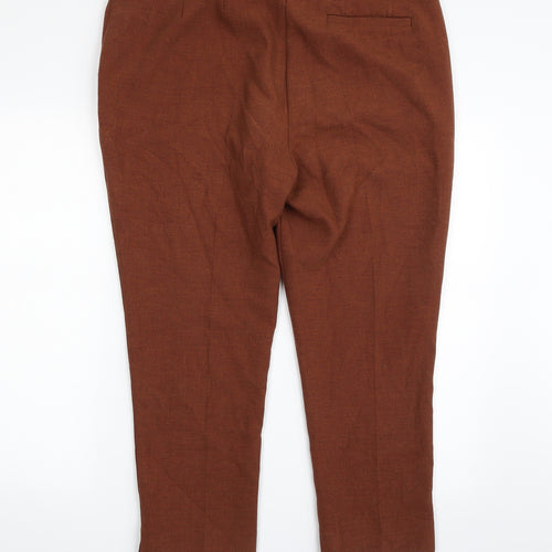 Marks and Spencer Womens Brown  Polyester Cropped Trousers Size 18 L24 in Slim Zip