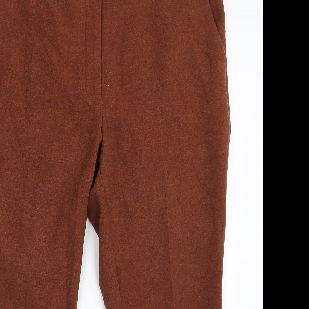 Marks and Spencer Womens Brown  Polyester Cropped Trousers Size 18 L24 in Slim Zip