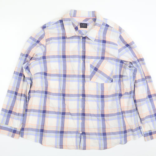 Marks and Spencer Womens Multicoloured Plaid 100% Cotton Basic Button-Up Size 22 Collared