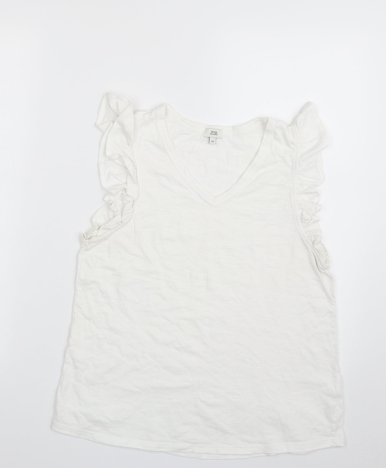 River Island Womens White  100% Cotton Basic T-Shirt Size 10 V-Neck