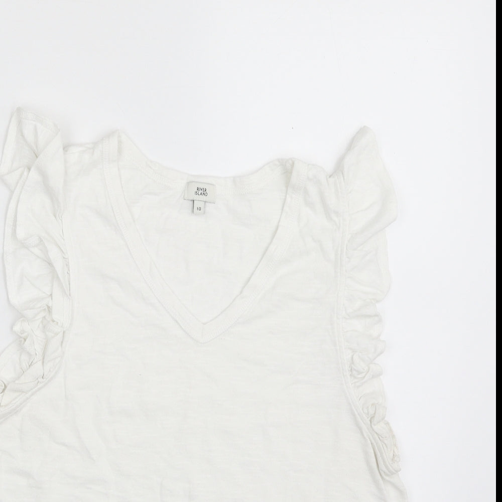 River Island Womens White  100% Cotton Basic T-Shirt Size 10 V-Neck