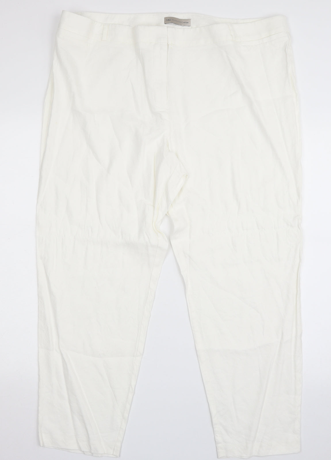 Marks and Spencer Womens Ivory  Linen Chino Trousers Size 22 L25 in Regular Zip