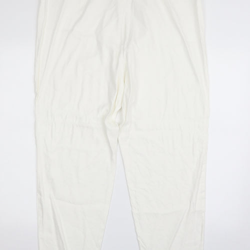 Marks and Spencer Womens Ivory  Linen Chino Trousers Size 22 L25 in Regular Zip