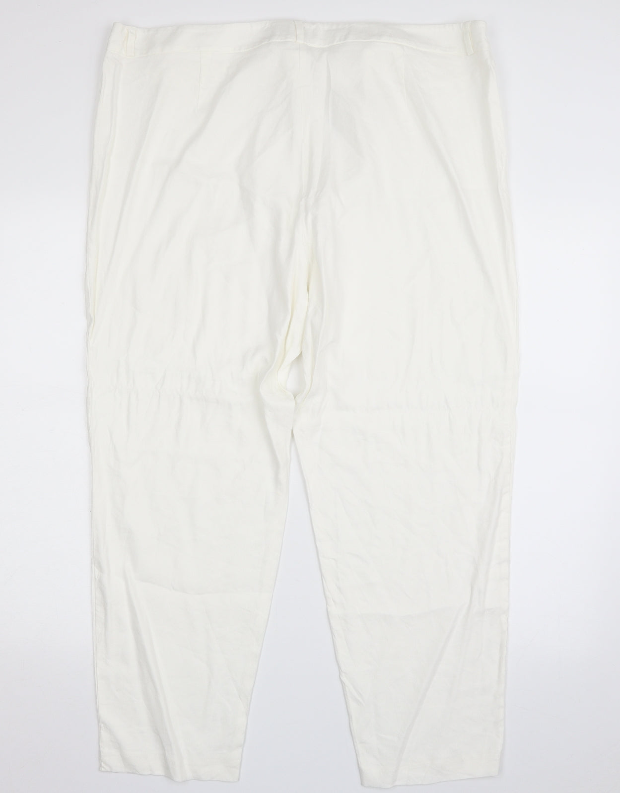 Marks and Spencer Womens Ivory  Linen Chino Trousers Size 22 L25 in Regular Zip