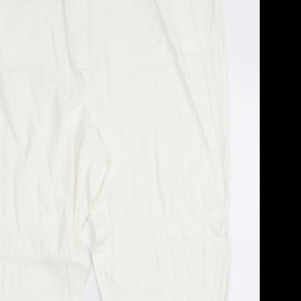 Marks and Spencer Womens Ivory  Linen Chino Trousers Size 22 L25 in Regular Zip