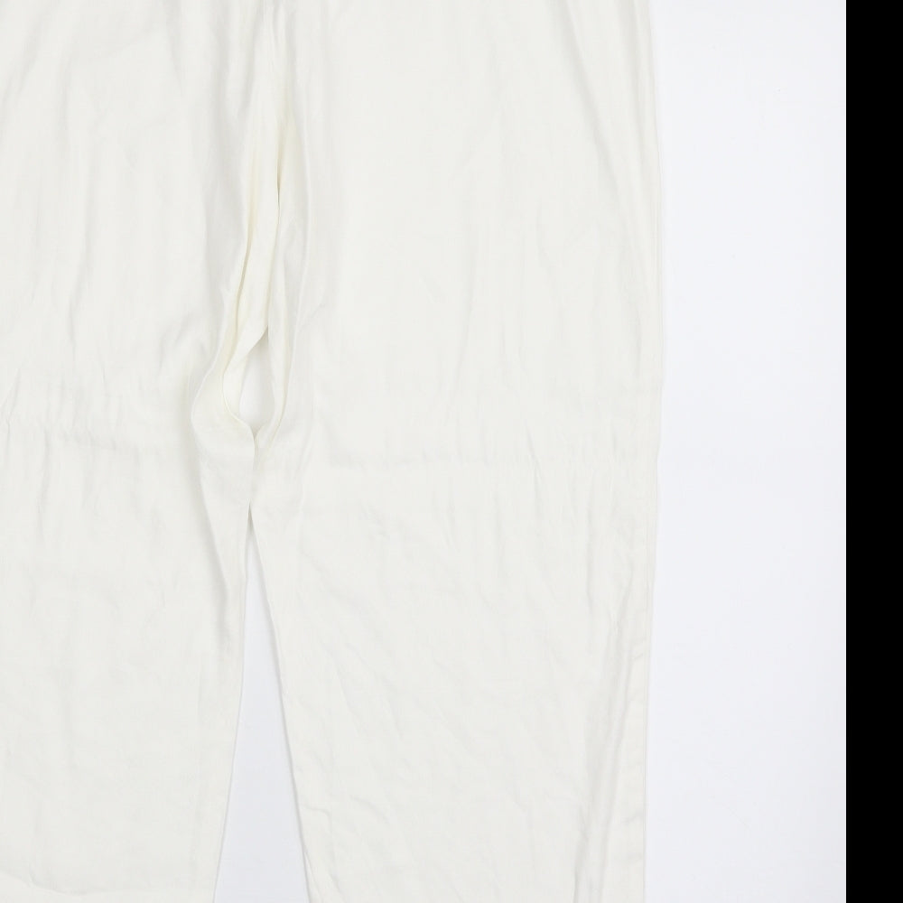 Marks and Spencer Womens Ivory  Linen Chino Trousers Size 22 L25 in Regular Zip