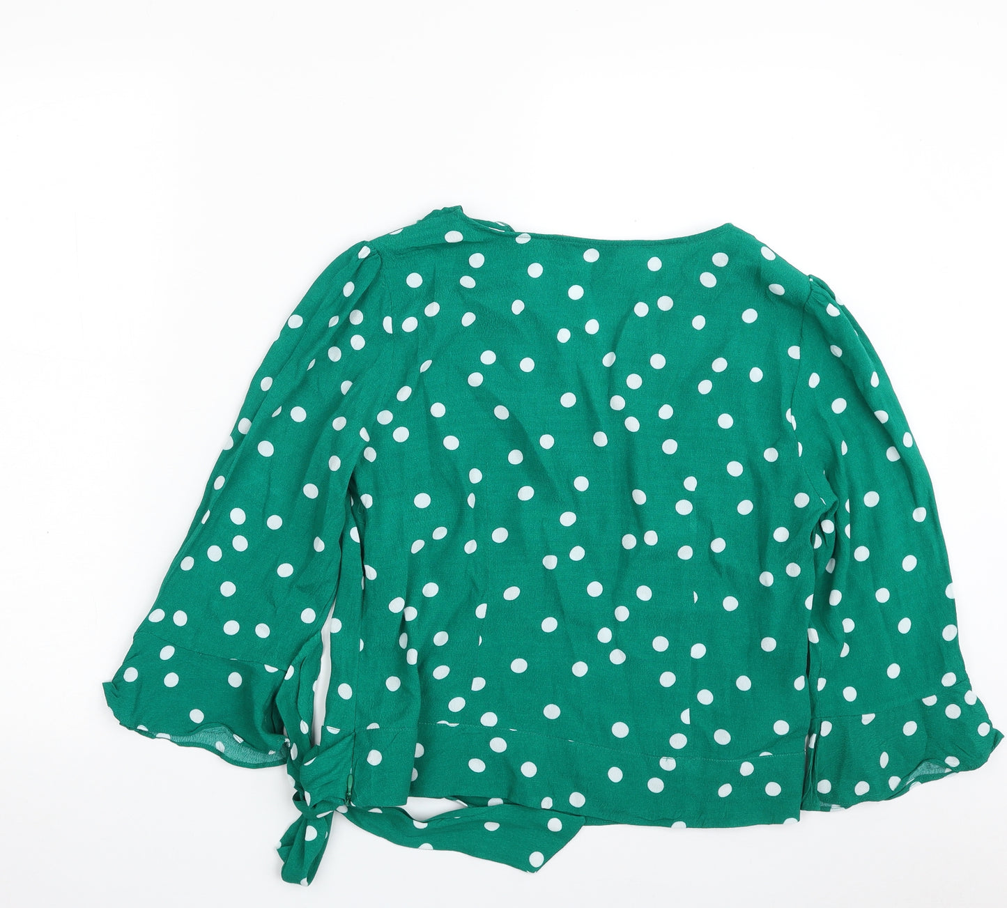 Oasis Womens Green Polka Dot Viscose Basic Blouse Size 18 V-Neck - Tie