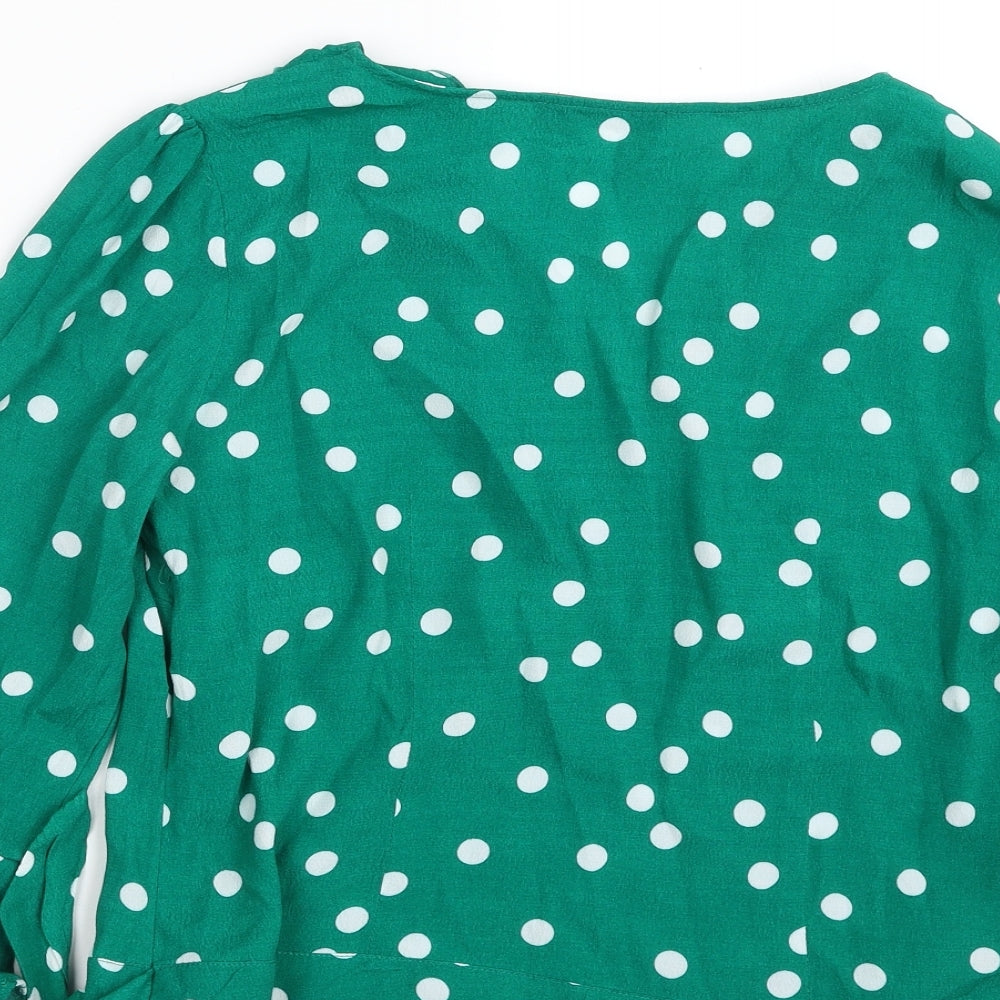 Oasis Womens Green Polka Dot Viscose Basic Blouse Size 18 V-Neck - Tie