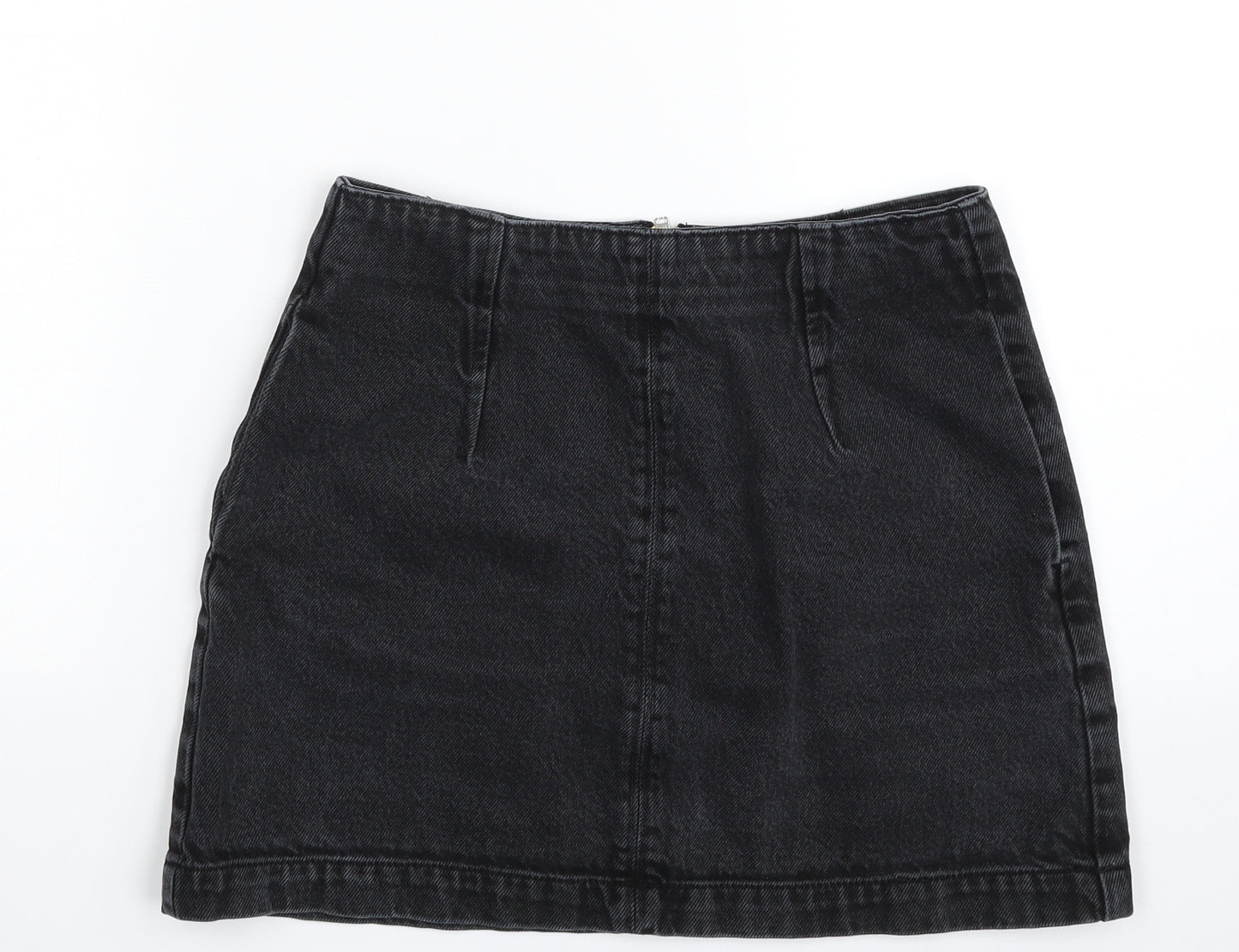 Topshop Womens Black  Cotton Mini Skirt Size 8   Zip