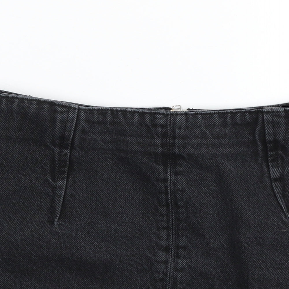 Topshop Womens Black  Cotton Mini Skirt Size 8   Zip