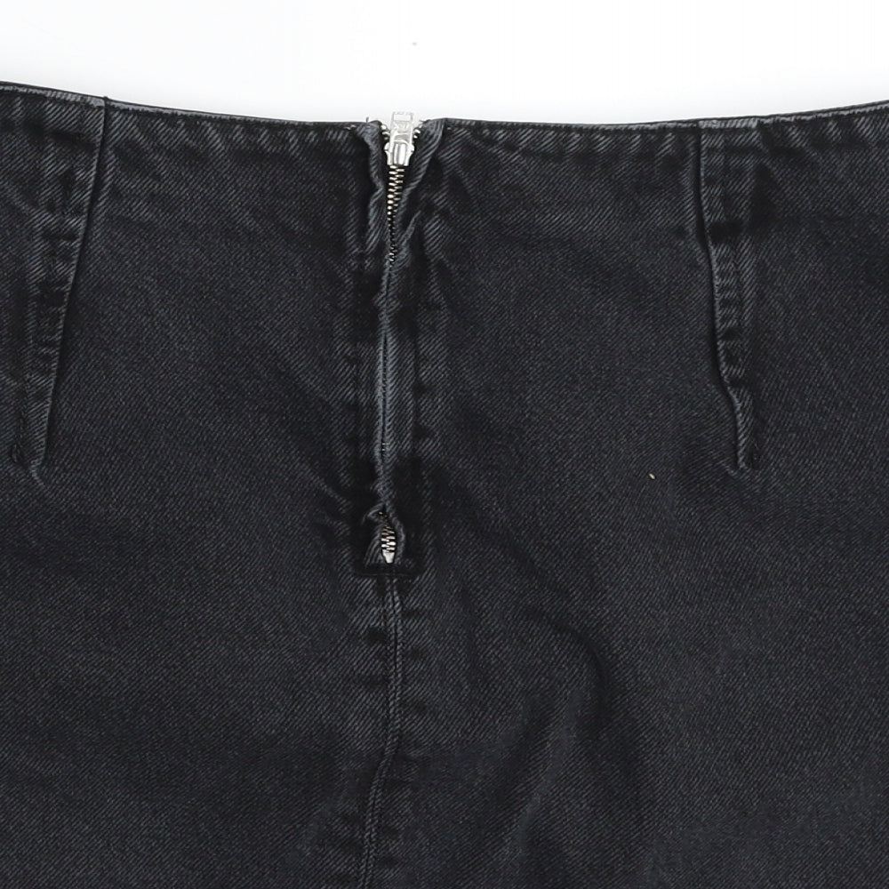 Topshop Womens Black  Cotton Mini Skirt Size 8   Zip