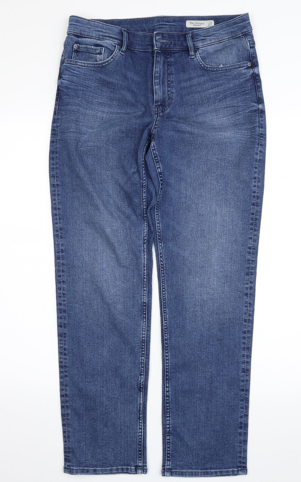 Marks and Spencer Womens Blue  Cotton Straight Jeans Size 12 L28 in Slim Zip