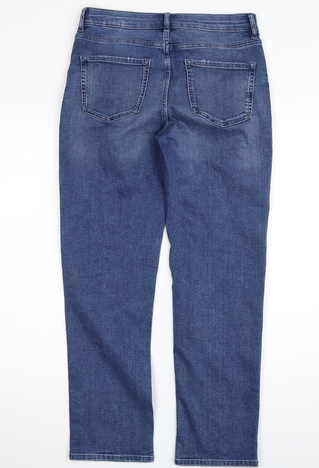 Marks and Spencer Womens Blue  Cotton Straight Jeans Size 12 L28 in Slim Zip