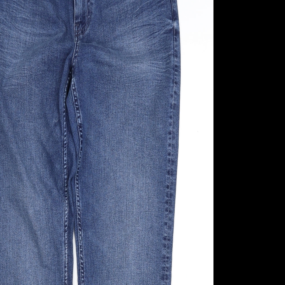 Marks and Spencer Womens Blue  Cotton Straight Jeans Size 12 L28 in Slim Zip