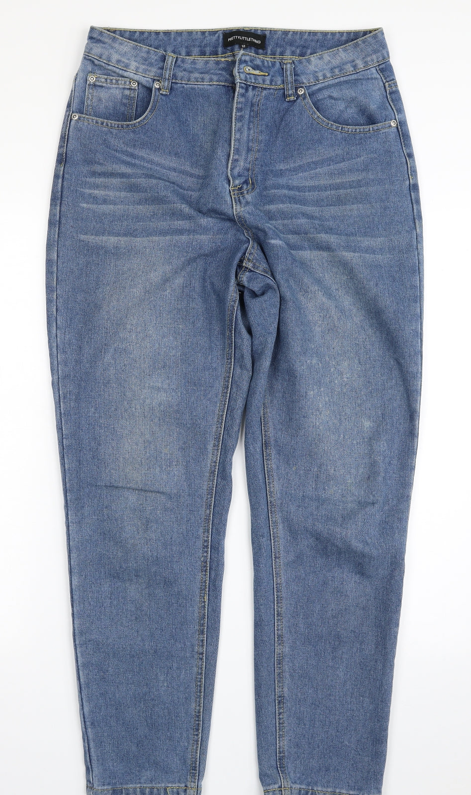 PRETTYLITTLETHING Womens Blue  Cotton Mom Jeans Size 12 L27 in Regular Zip