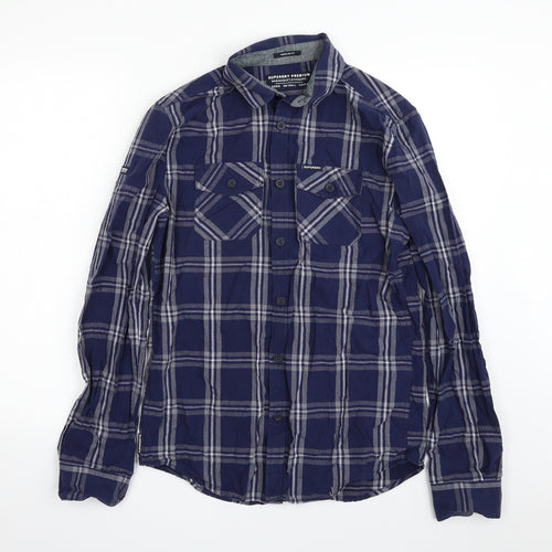 Superdry Mens Blue Plaid Cotton  Button-Up Size S Collared Button