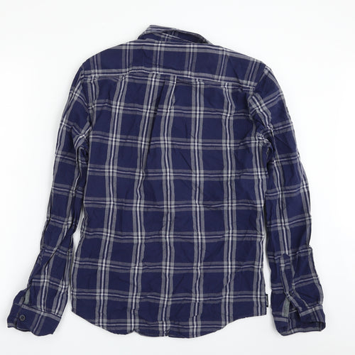 Superdry Mens Blue Plaid Cotton  Button-Up Size S Collared Button